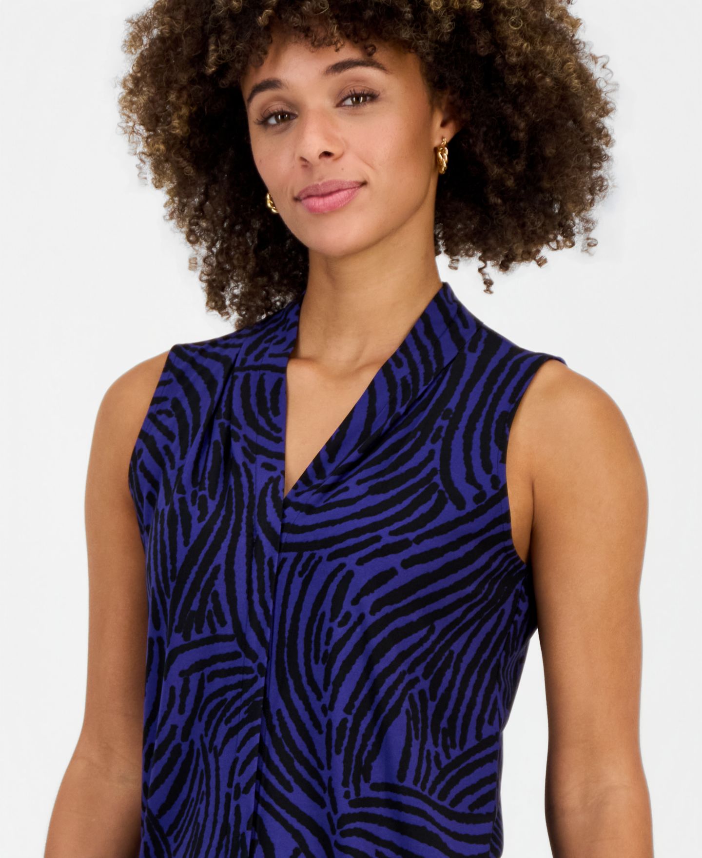 Женская блузка Kasper Printed V-Neck Sleeveless Blouse, цвет: Разноцветный — фото 2