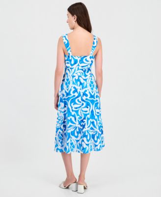 Tahari Women's Belted Sleeveless Midi Dress - Blue JEWEL IVORY