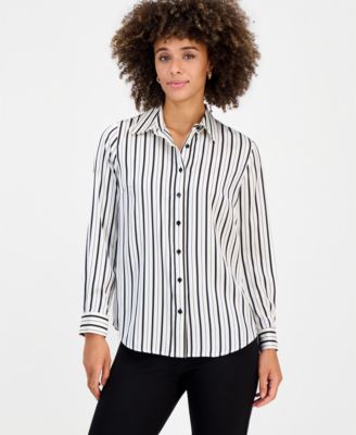 Petite Printed Long-Sleeve Satin Shirt