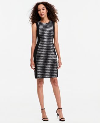 Women's Combo Princess Seam Sheath Houndstooth Dress