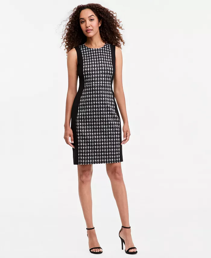 Women's Houndstooth Princess Seam Sheath Dress