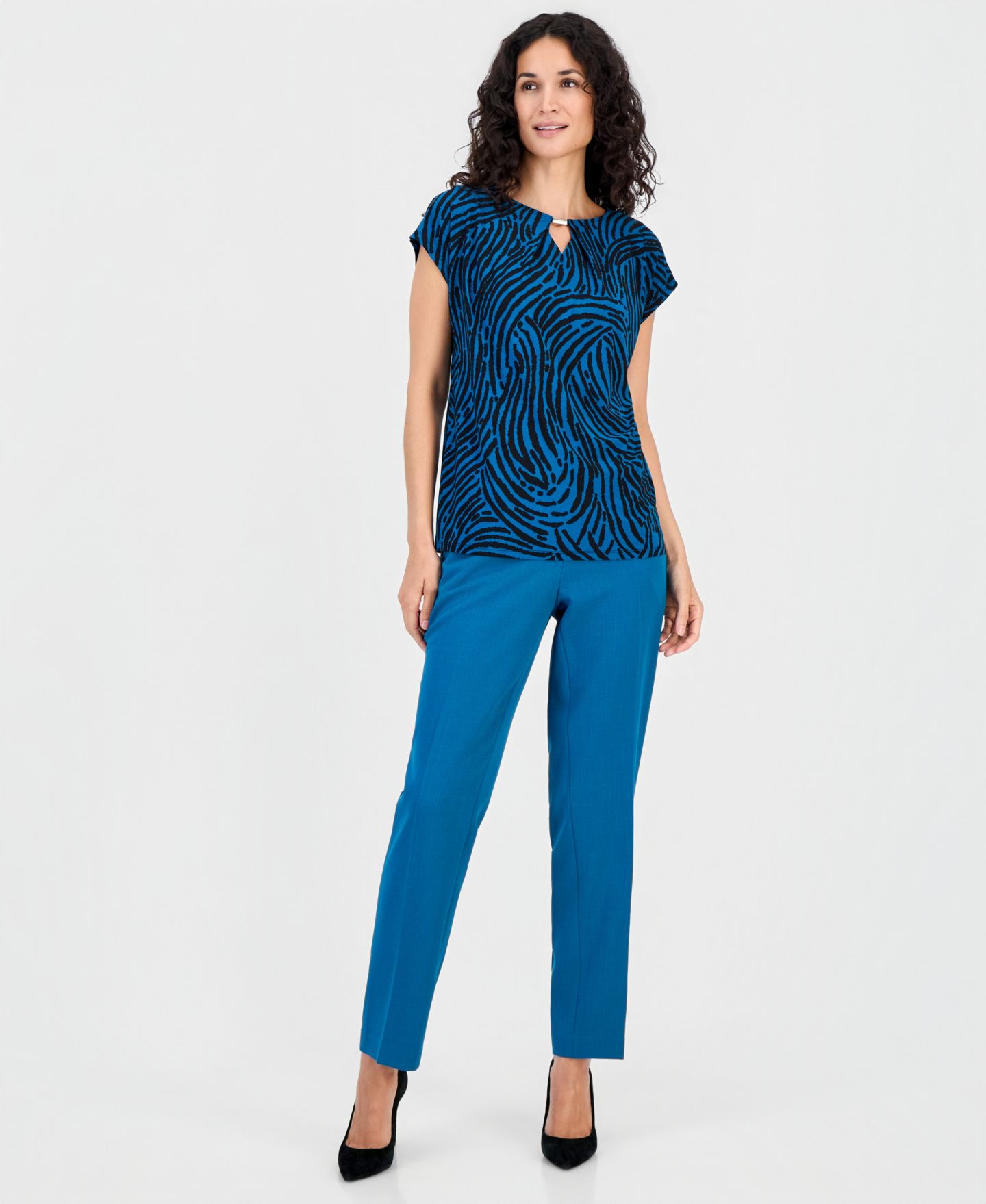 Женская блузка Kasper Printed Diamond-Neck Blouse, цвет: Разноцветный — фото 2