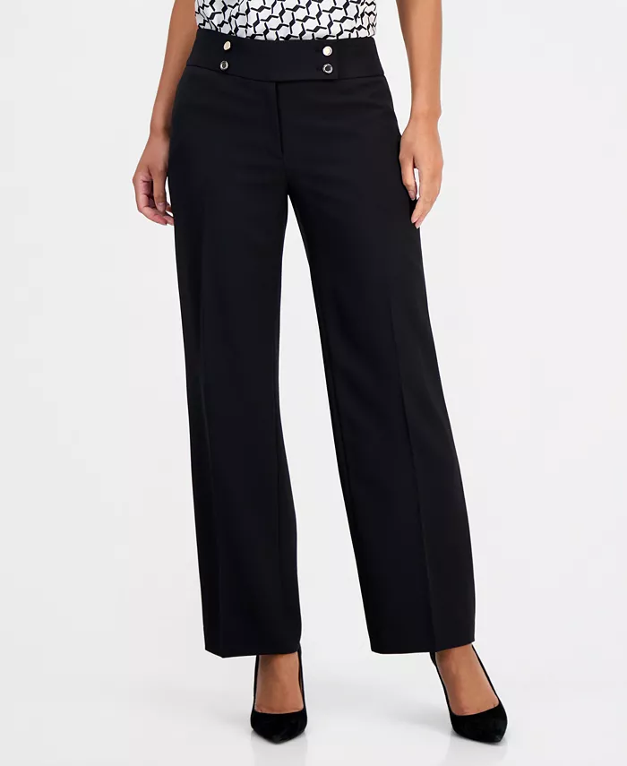Women's Extended-Tab Fly-Front Wide-Leg Pants