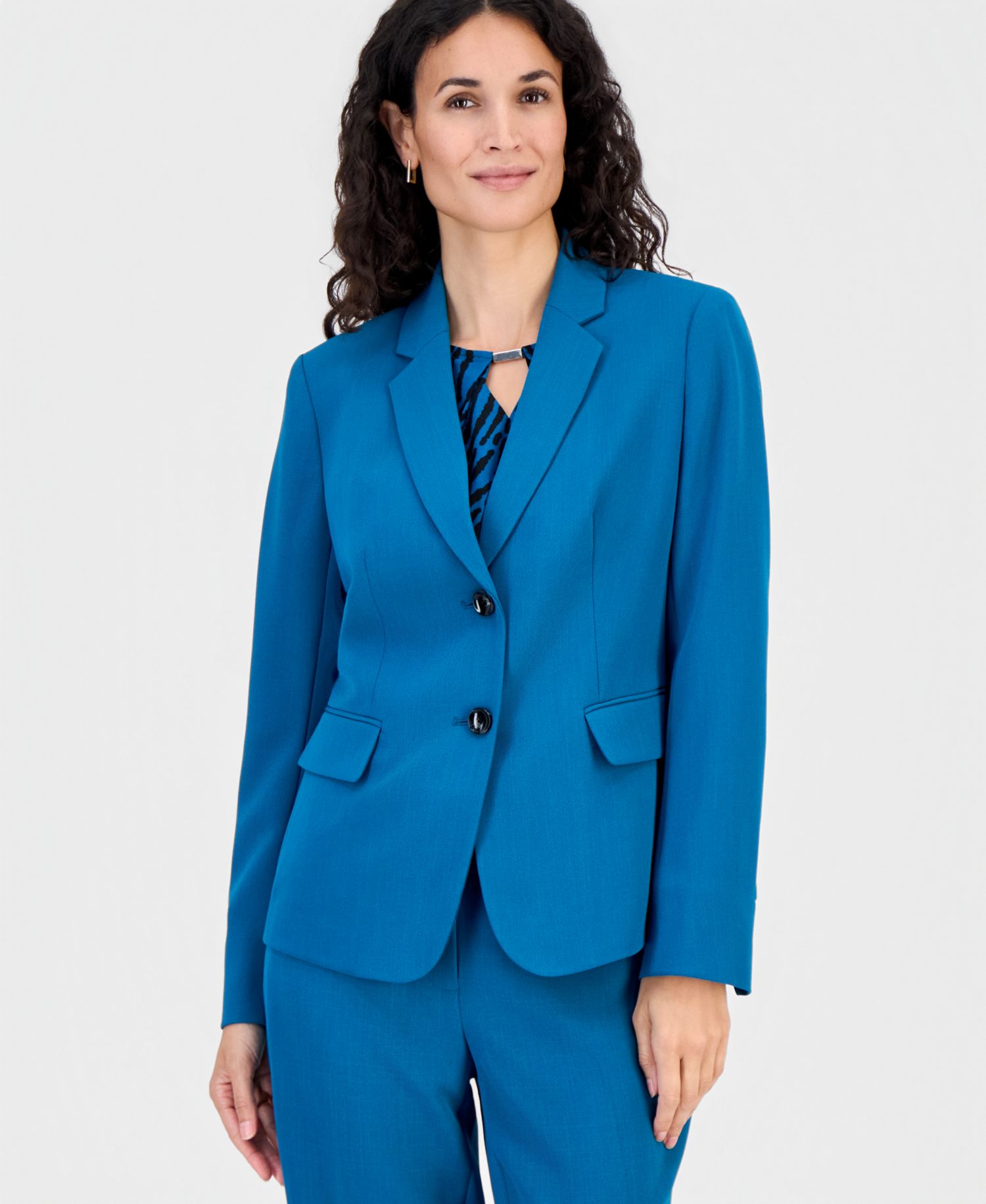Women's Notch-Collar Button-Front Lined Long-Sleeve Blazer