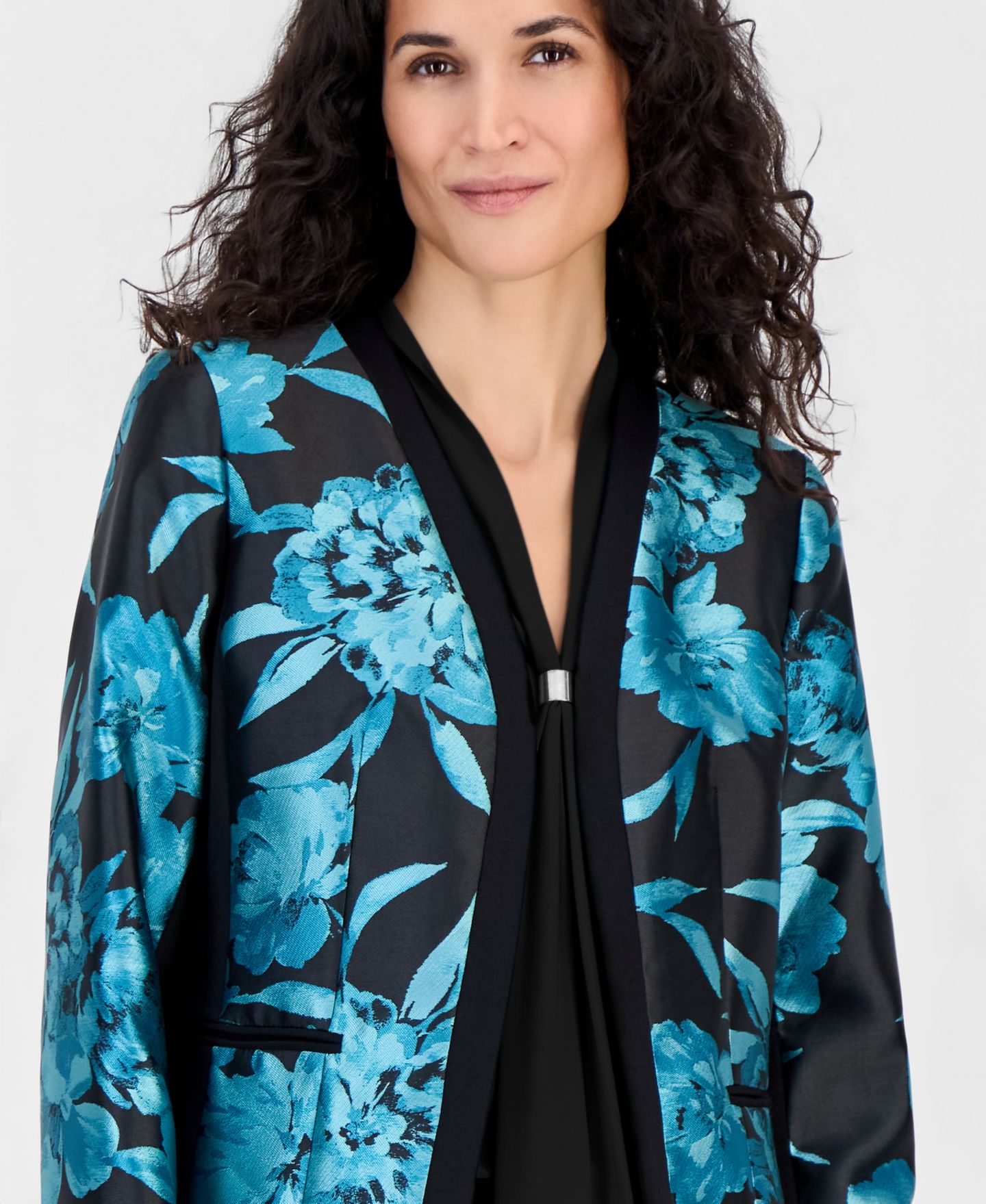 Женская куртка Kasper Collarless Floral Jacquard, цвет: Бирюзовый — фото 3