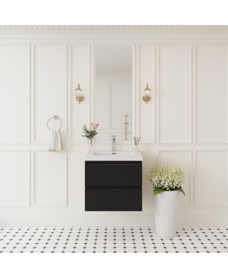 Wall Mounted Bathroom Vanity with Resin Countertop, Modern Floating Cabinet, Soft Close Drawers, Easy Install