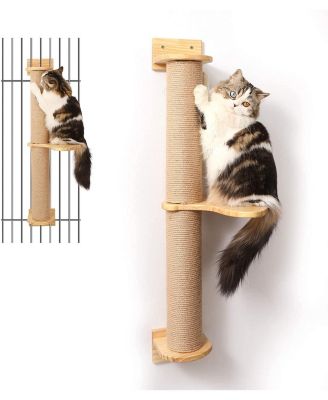 Wall Mounted Cat Activity Tree Jute Scratcher Pine Hammock Multi Purpose Cat Furniture