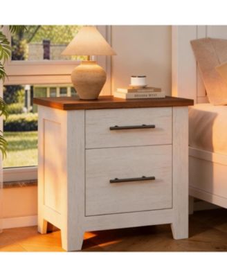 Farmhouse Nightstand with 2 Drawers, Space Saving End Table for Bedroom and Living Room, Supports 170 LBS
