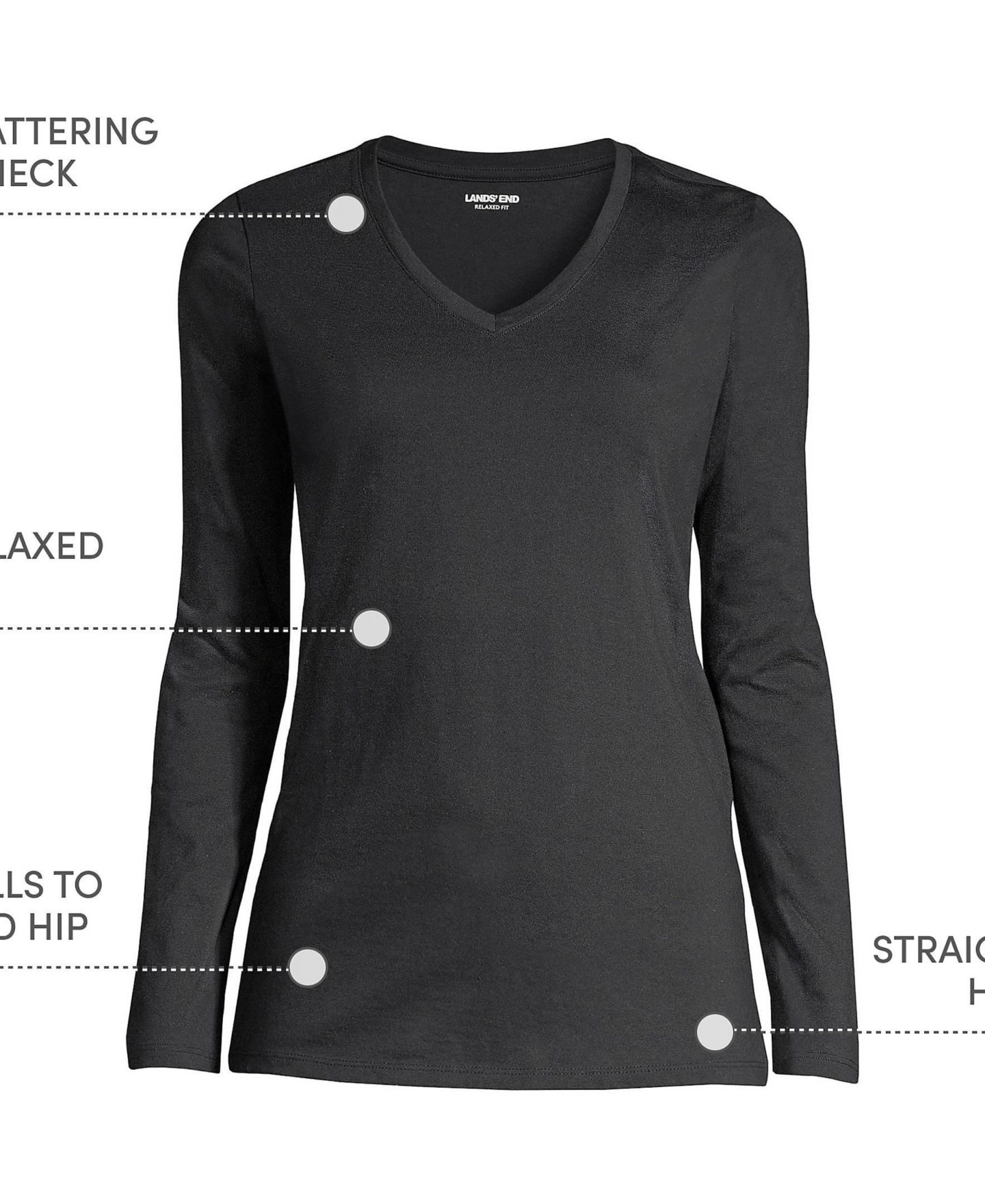 Женская футболка Lands' End Supima Cotton Long Sleeve V-Neck, цвет: Чёрный — фото 8
