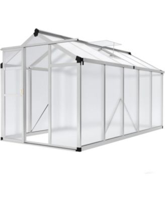 6x10 feet Walk-In Greenhouse, Polycarbonate Panels, Adjustable Roof Vent & Sliding Door, Aluminum Frame, Garden & Patio