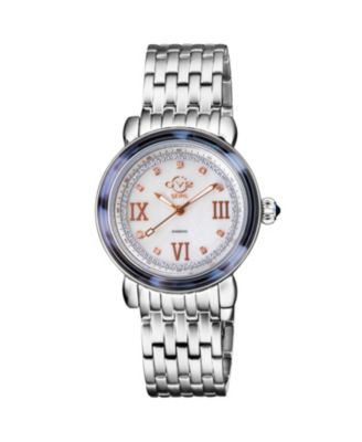 Women's Marsala Tortoise Swiss Quartz Diamond Silver Stainless Steel Bracelet Watch