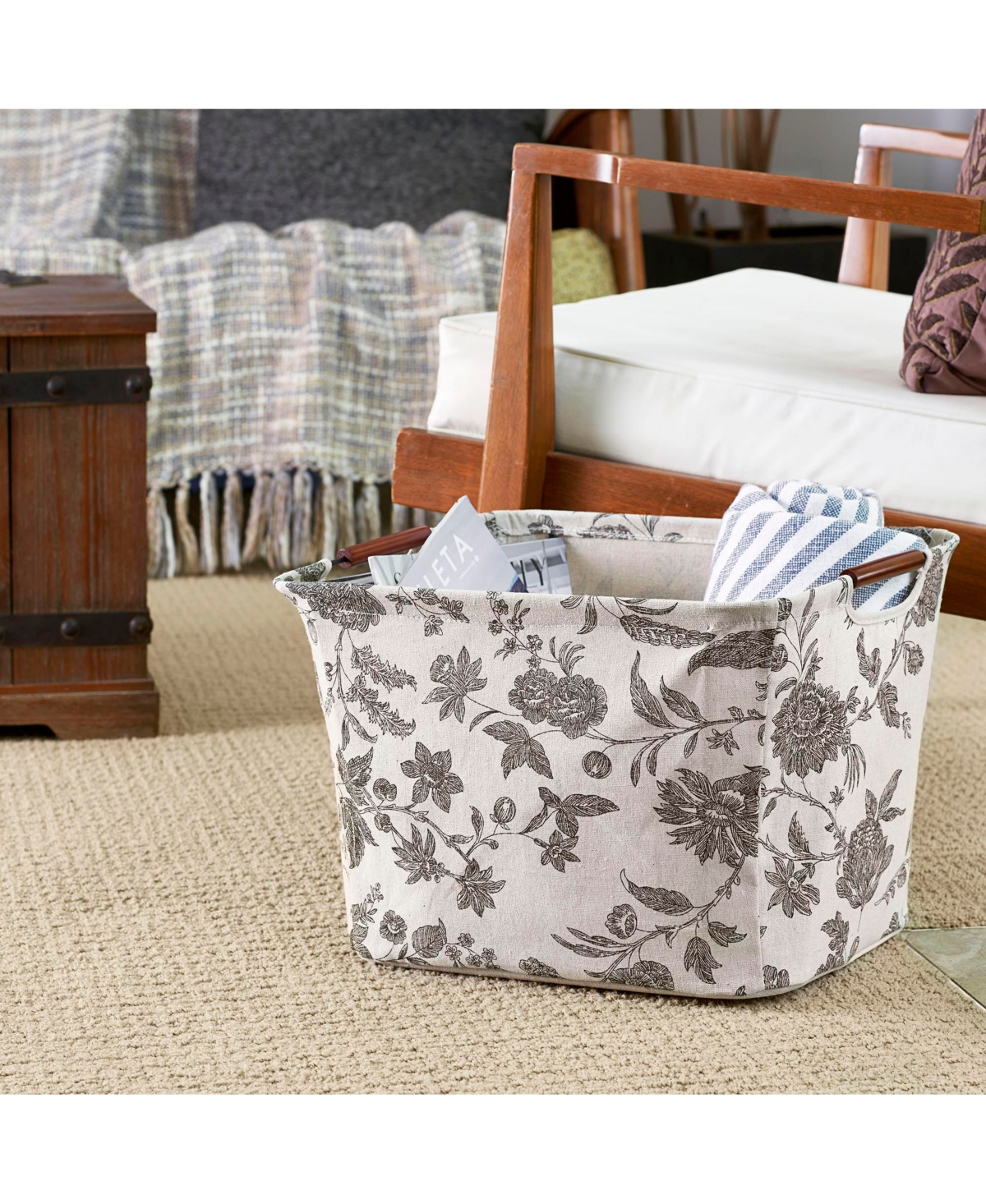 Household Essentials Tapered Storage Bin with Wood Handles