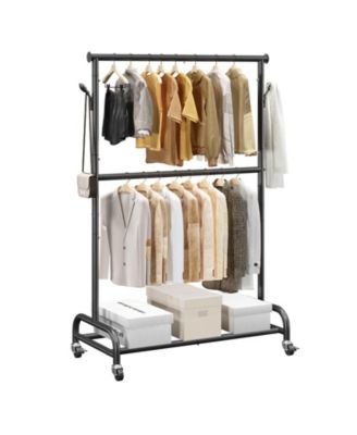 Rolling Clothes Rack with Wheels, Adjustable Crossbar, Side Hooks, 150 lb Capacity, Heavy-Duty Carbon Steel Garment Rack