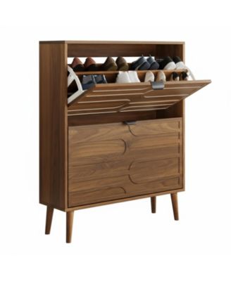 Shoe Cabinet Entryway Narrow Storage Solid Wood Adjustable Shelves Modern Minimalist Compact Organizer