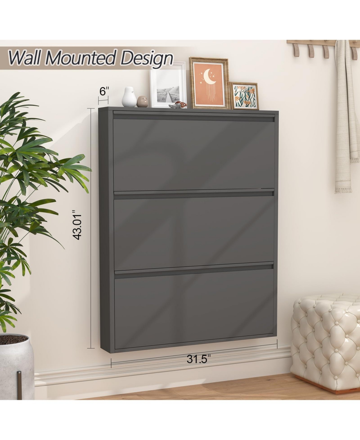 Yigii Wall Mount Metal Shoe Cabinet Narrow Entryway Storage Large Capacity All Steel
