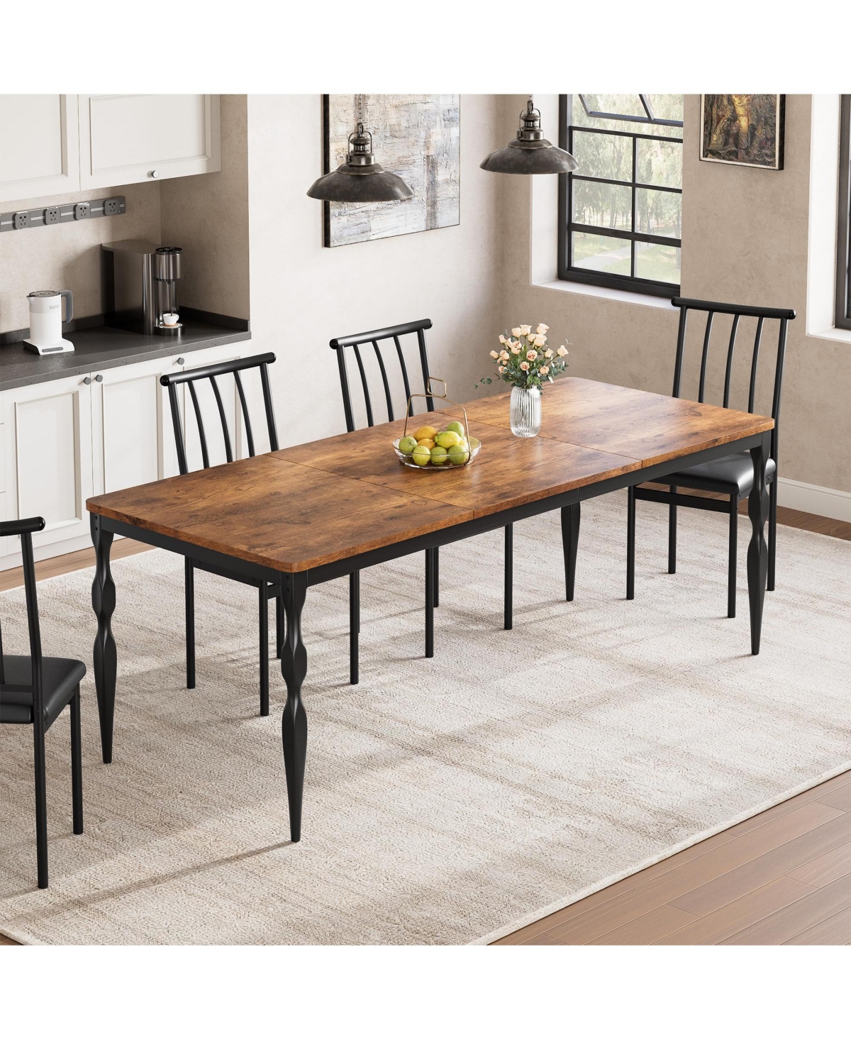 gaomon Dining Room Table 6, Mid Century Kitchen Furniture with Metal Frame Heavy Duty Legs