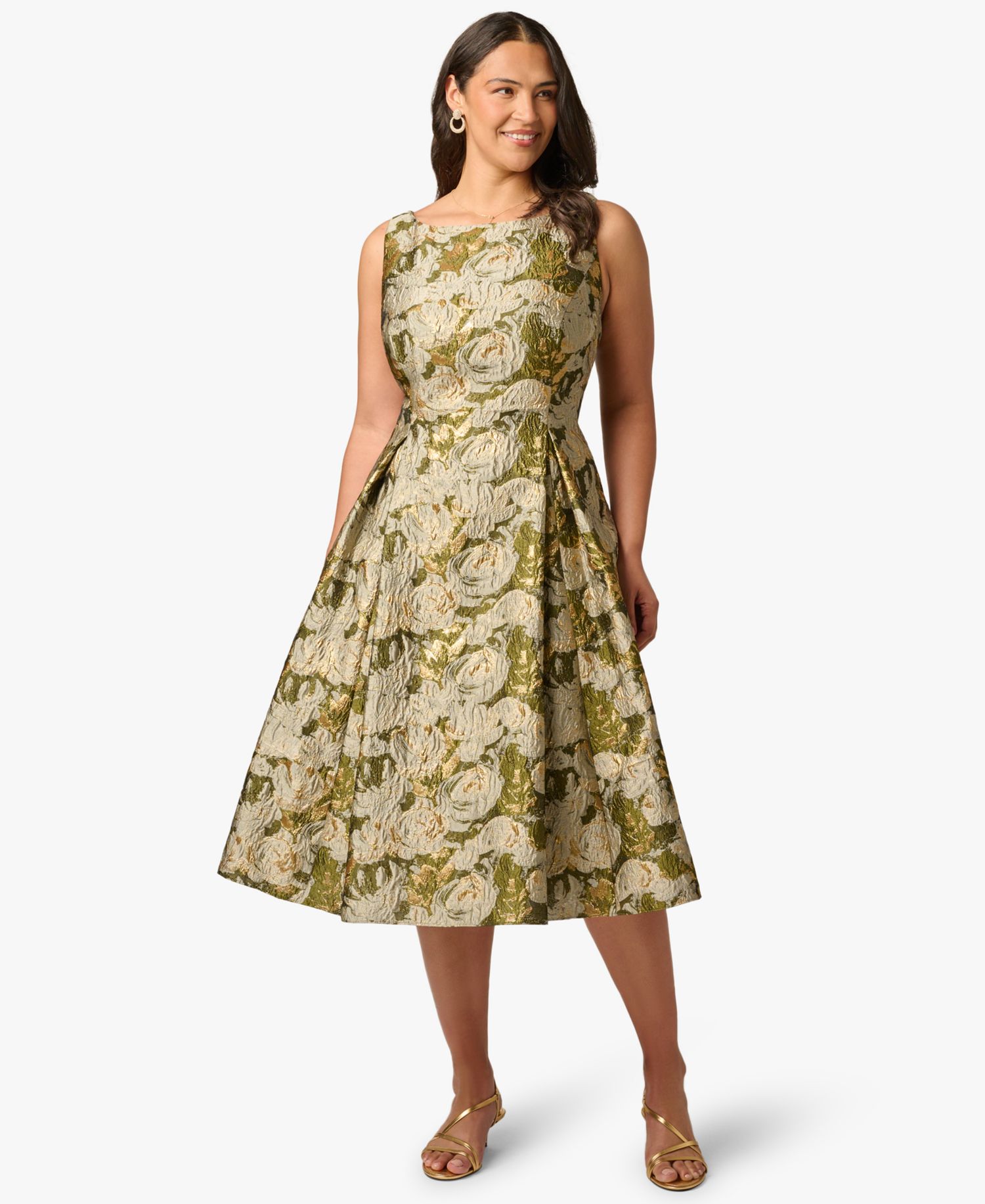 Plus Size Floral Jacquard Boat Neck Midi Dress