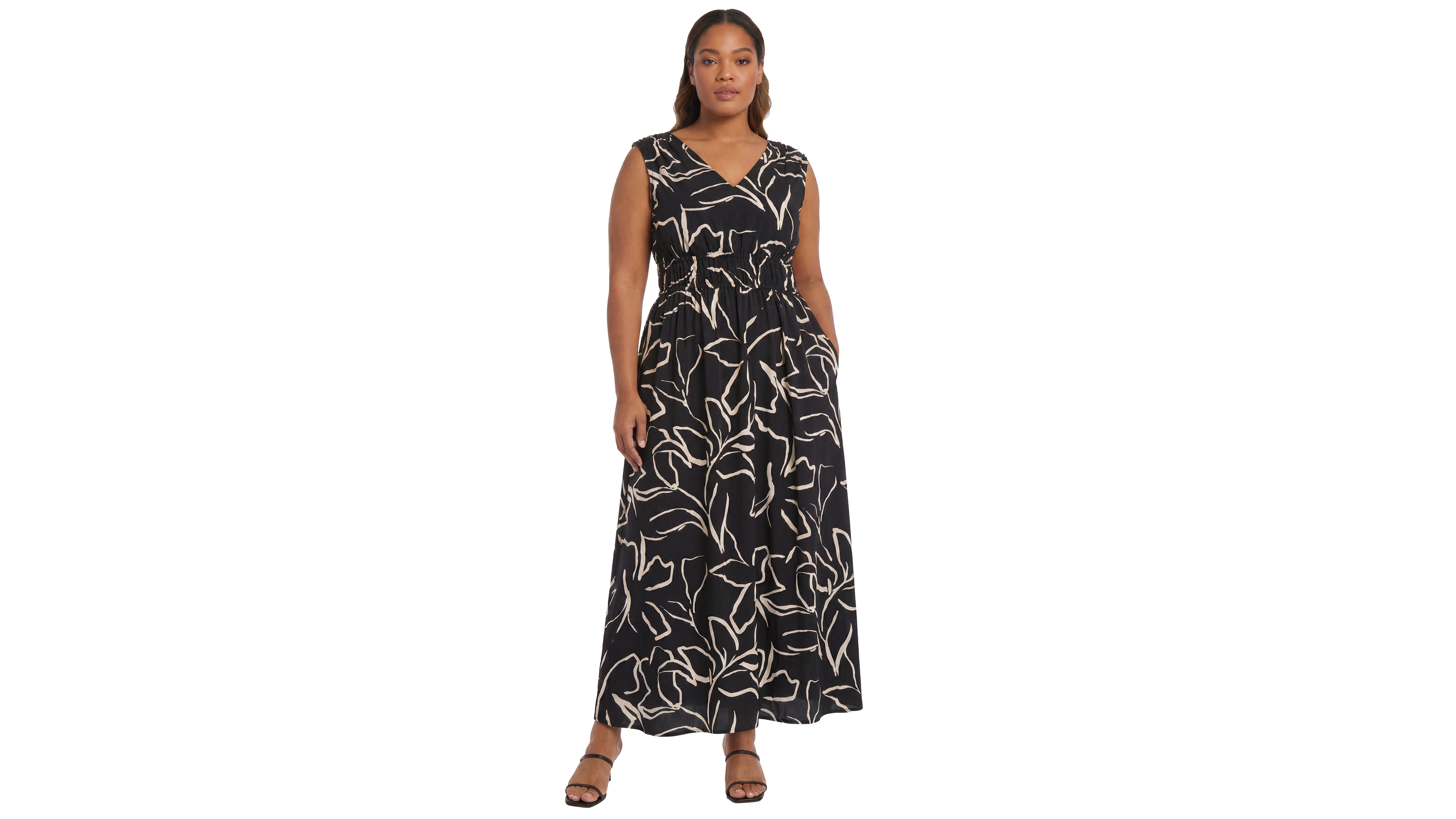 London Times Plus Smocked Waist Printed Dress