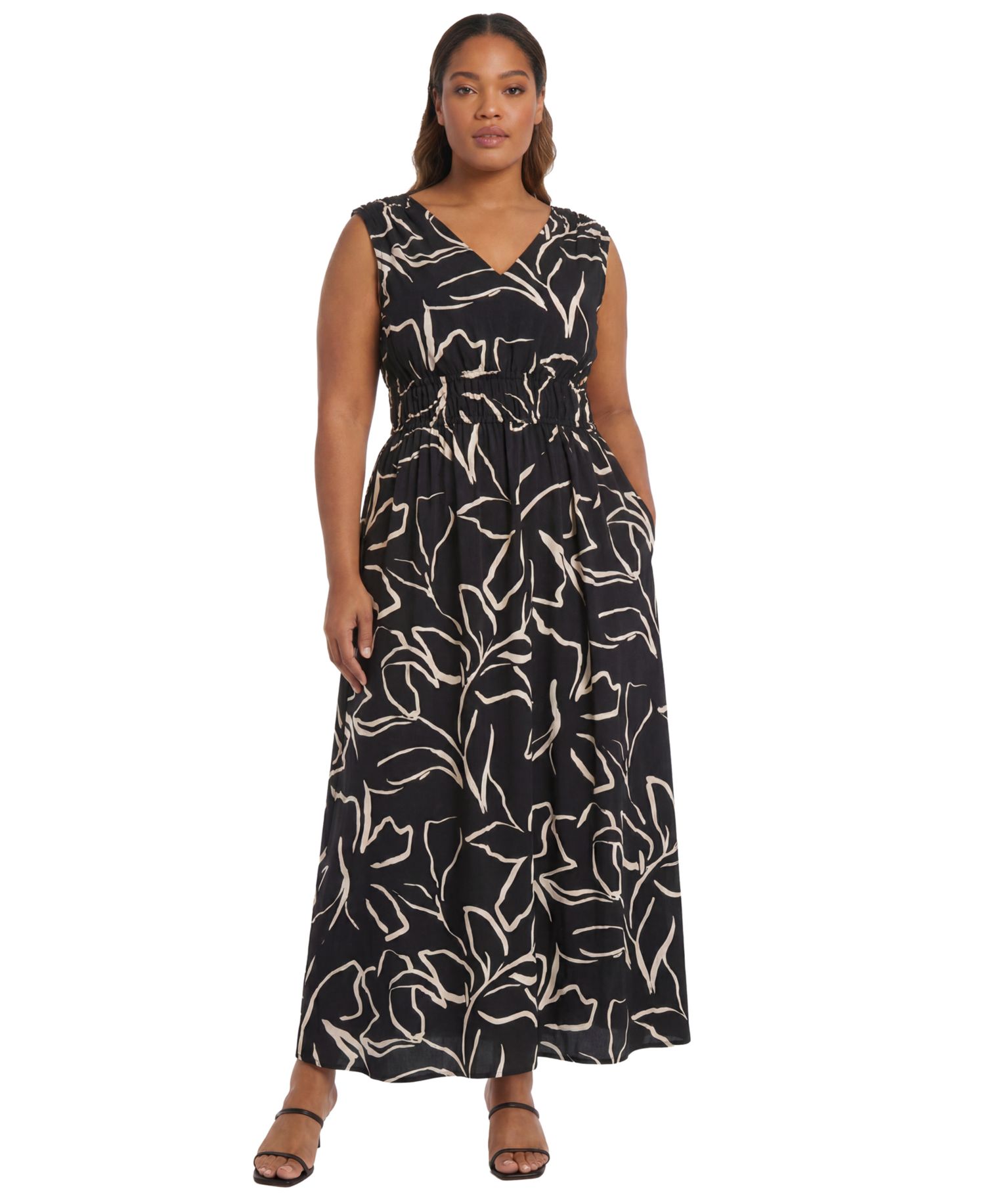 Plus Size Smocked Waist Printed Dress