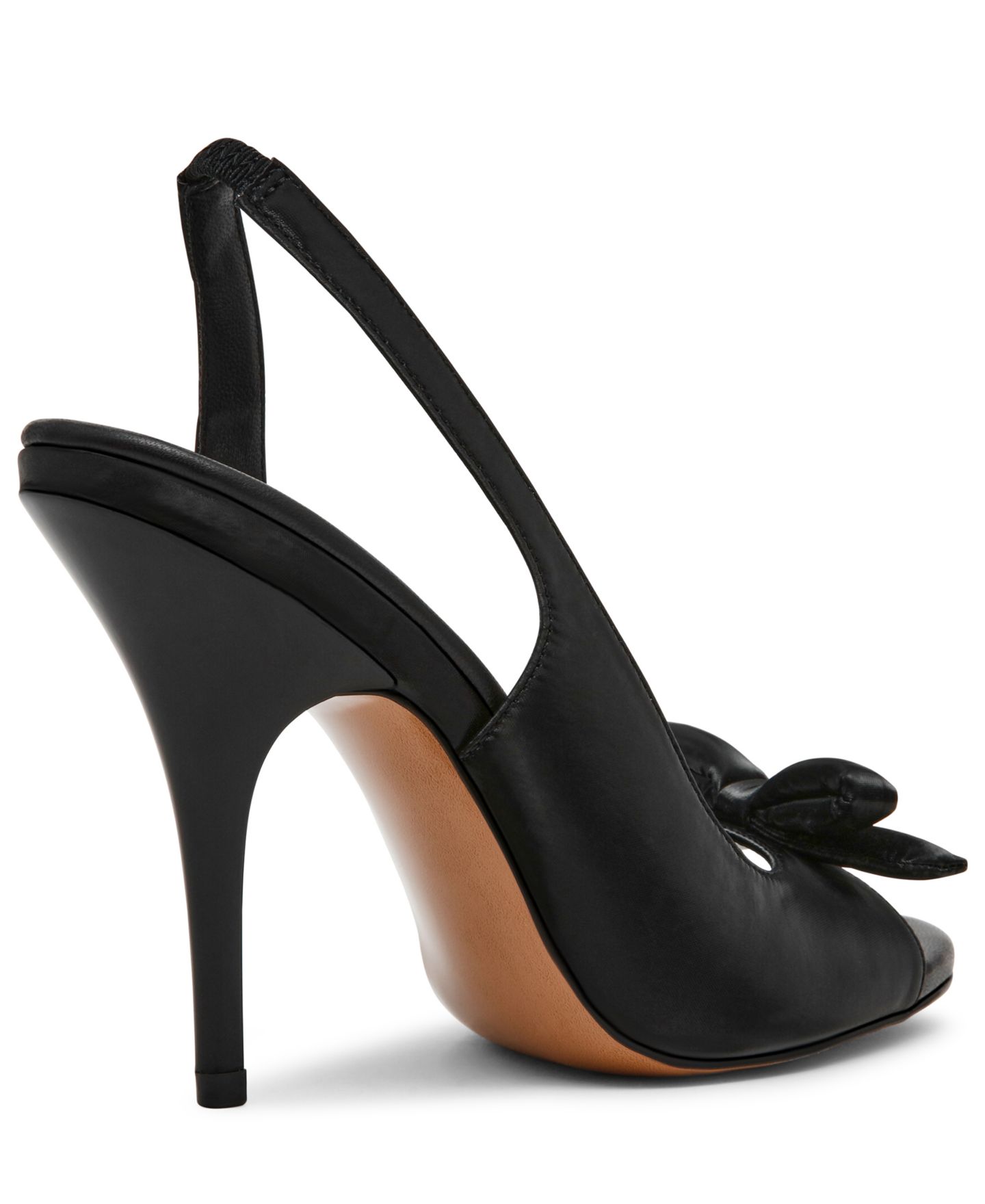 Женские туфли Steve Madden Flounce Slingback Peep-Toe Bow Pumps, цвет: Чёрный атласный — фото 6