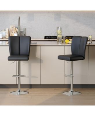 Adjustable Bar Stools Set of 2, Swivel PU Leather Bar Chair with Back, Armless Upholstered Barstools, for Dining Room, Kitchen Island