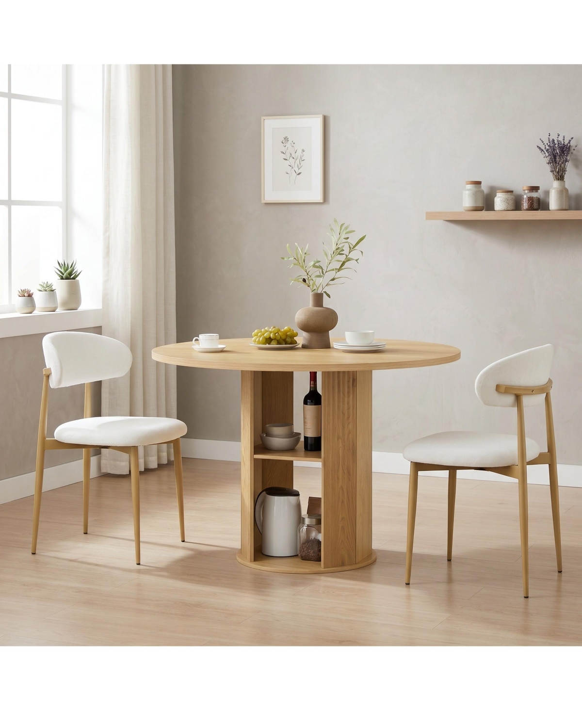 Sailvan Round Dining Table Set with 2 Chairs, 2-Tier Storage Shelf