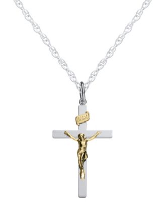 Men's Two-Tone Crucifix Pendant Necklace in Sterling Silver