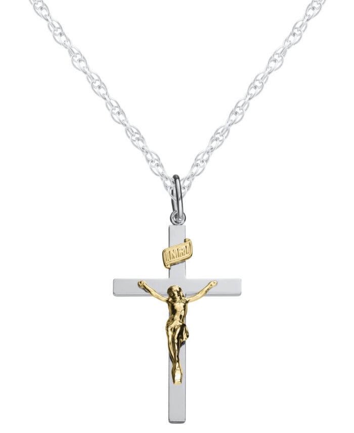 Men's Two-Tone Crucifix Pendant Necklace in Sterling Silver