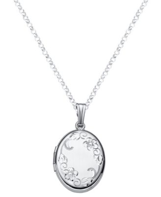 Engraved Oval Locket Pendant Necklace in Sterling Silver