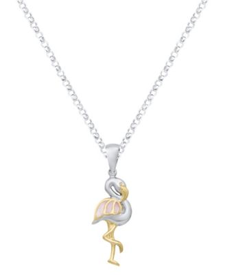 Pink Mother of Pearl Flamingo Pendant Necklace in Sterling Silver