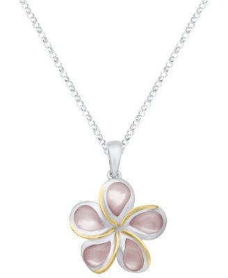 Pink Mother of Pearl Plumeria Pendant Necklace in Sterling Silver