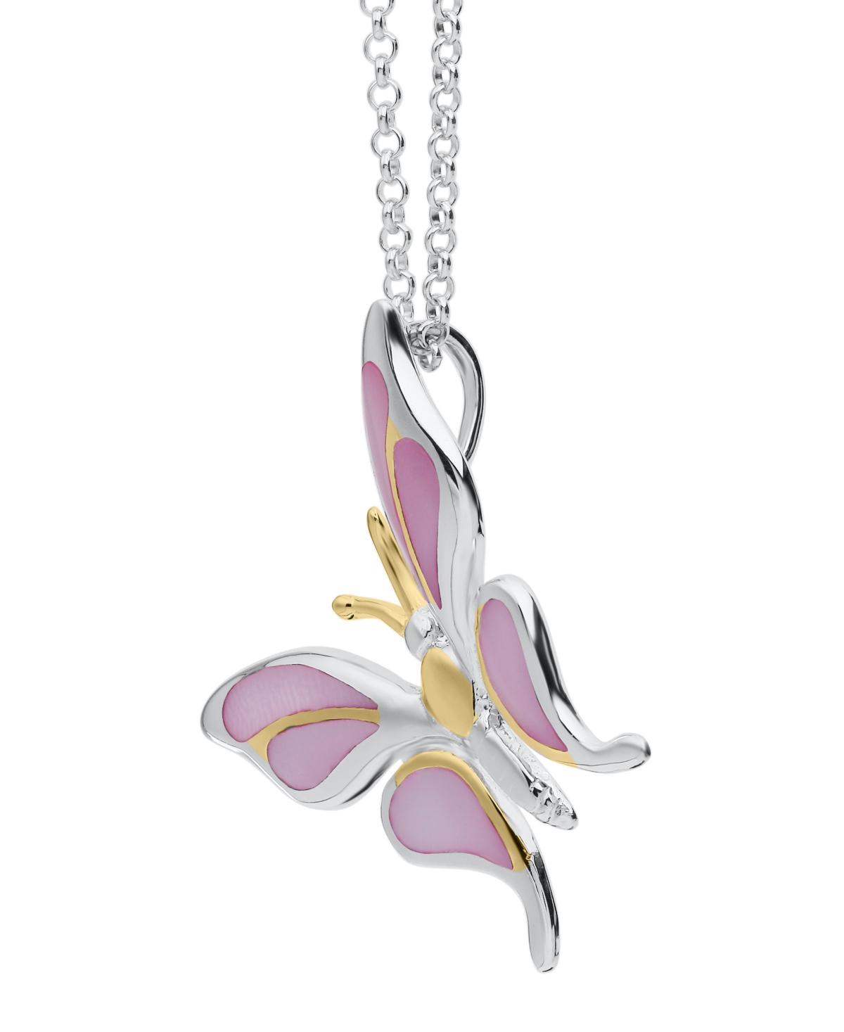 Macy's Pink Pearl Butterfly Pendant Necklace in Sterling Silver