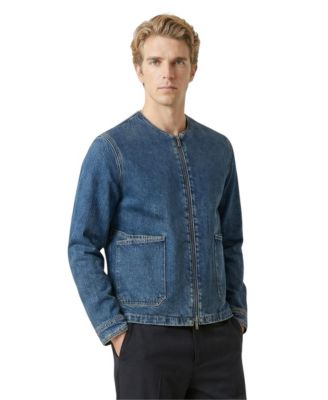Men's Denim Zip-Front Collarless Jacket