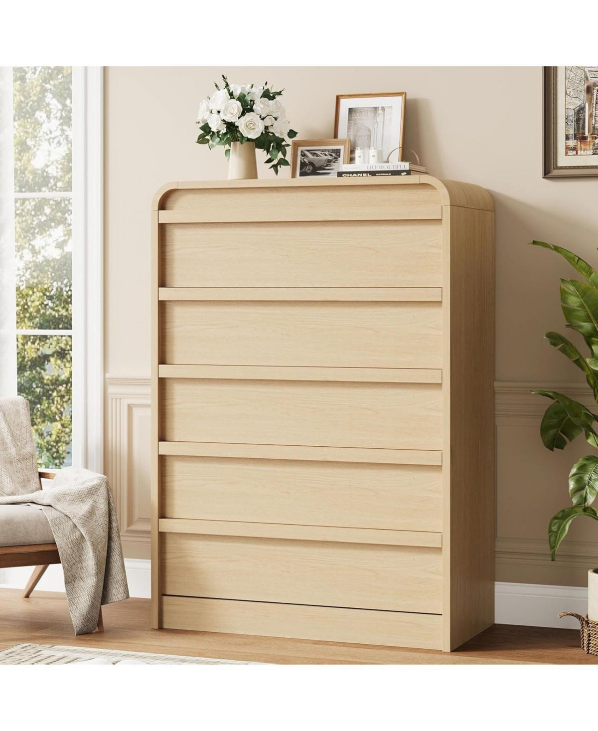 gaomon 5 Drawer Wood Dresser for Bedroom, Modern Storage Organizer for Living Room, Entryway, Nursery