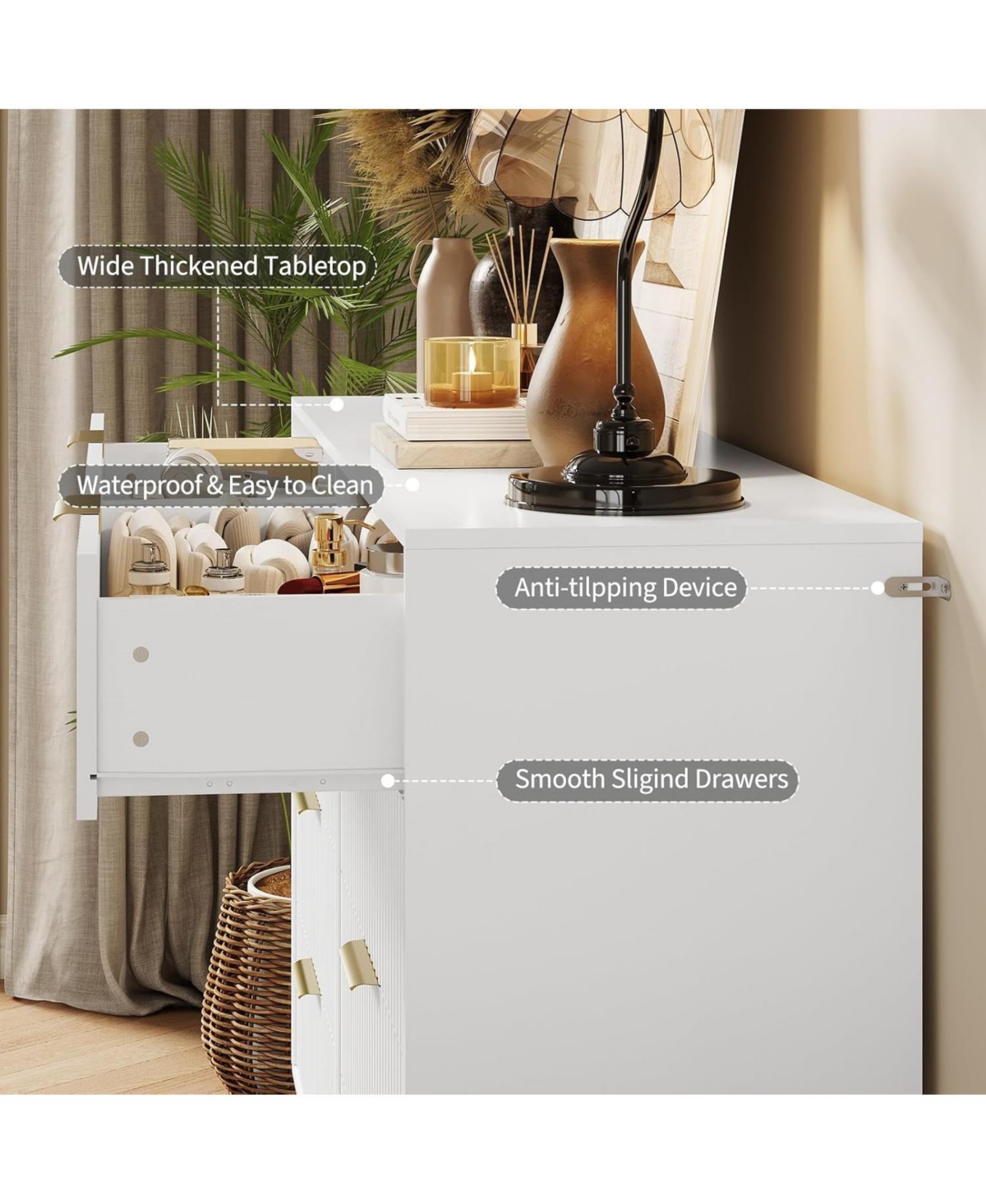 gaomon 55" 8 Drawer Modern Wood Dresser with Metal Handles, Large Bedroom Storage Chest