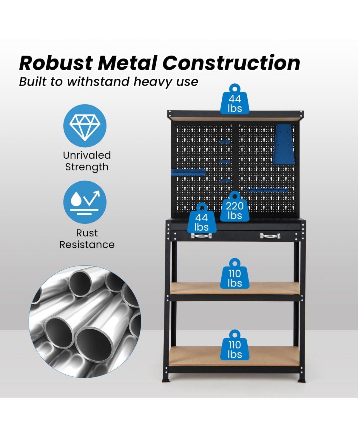 Mecale Tool Storage Workbench with Pegboard with 14 Hanging Accessories for Garage
