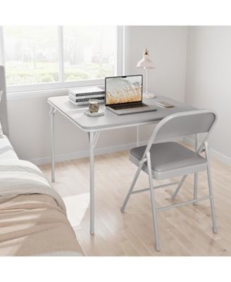 33.6" Square Folding Table With PU Leather Cushion Top, Heavy-Duty Portable Table For Home & Office