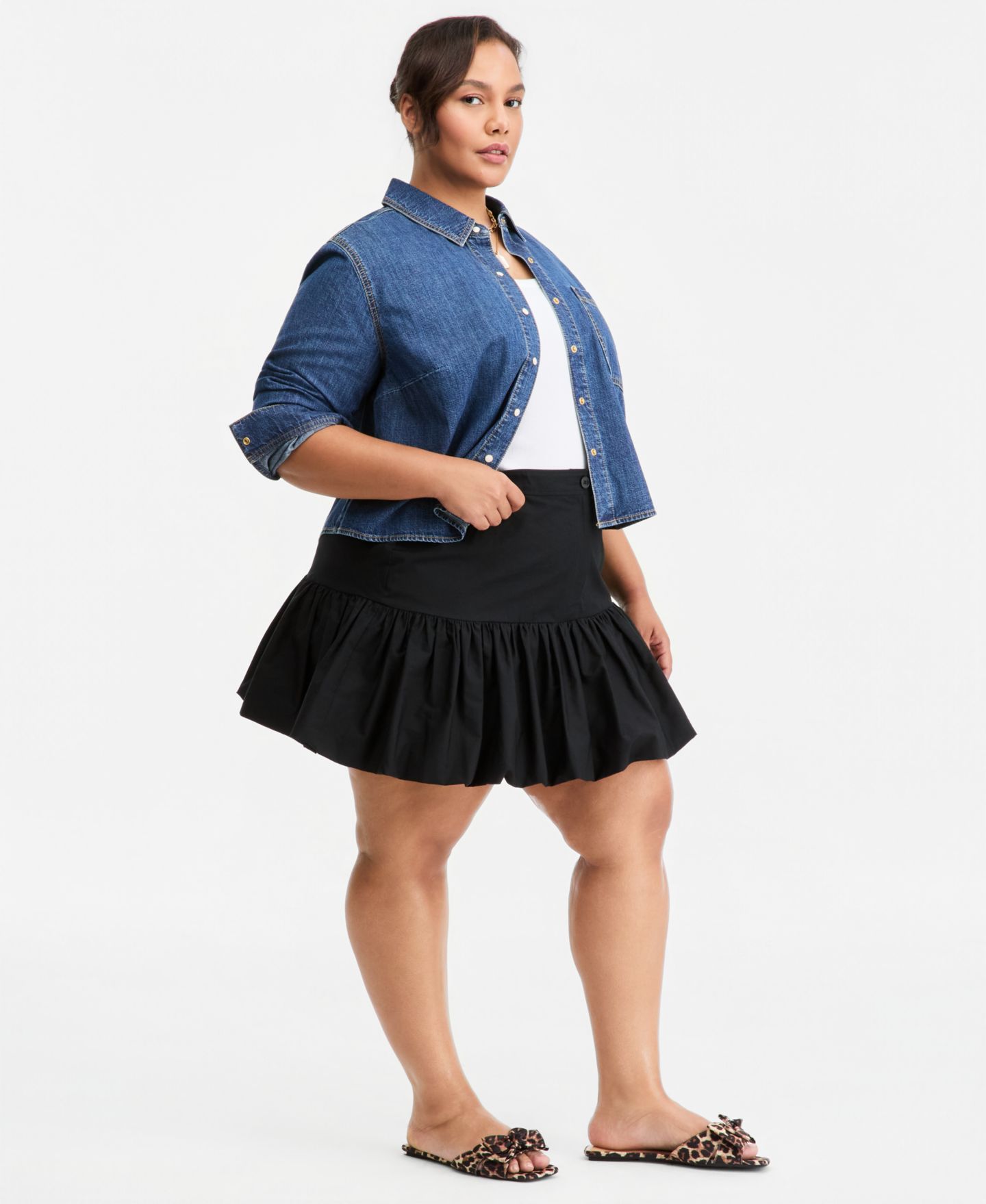 Женская юбка On 34th Trendy Plus Size High-Rise Drop-Waist Bubble-Hem, цвет: Глубокий чёрный — фото 4