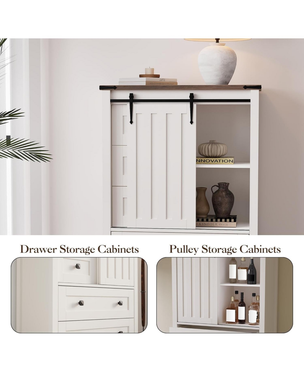 gaomon 5-Drawer Farmhouse Dresser With Barn Door And Shelves, Tall Chest