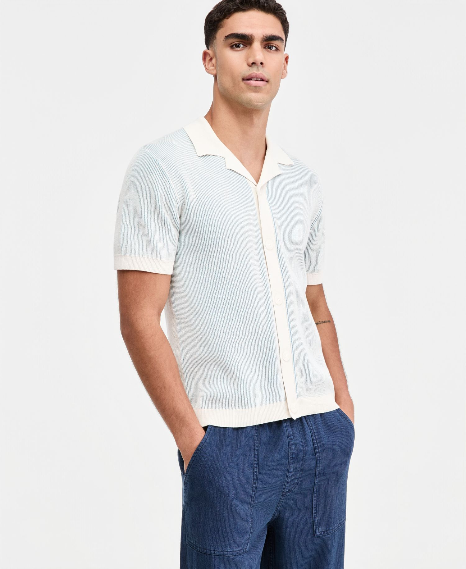 Men's Plaited Short-Sleeve Camp Shirt