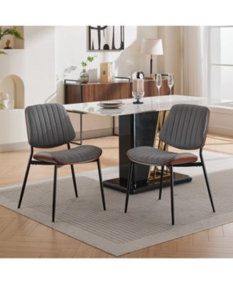 Furniture, Dining Chairs Set of 2 Mid Century Modern Retro Faux Leather Chair with Walnut Bentwood Back