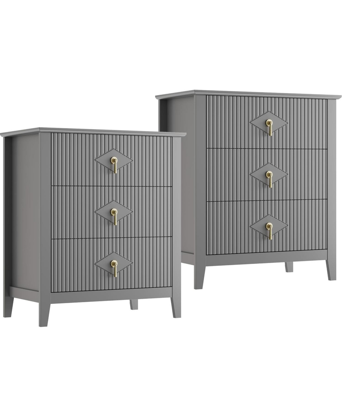 gaomon Mid-Century Nightstand Set of 2, 3 Drawer Wood Bedside Table.