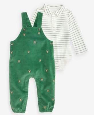 Baby Boys' 3M-24M Striped Bodysuit & Reindeer print Corduroy Overalls, 2-Piece Set