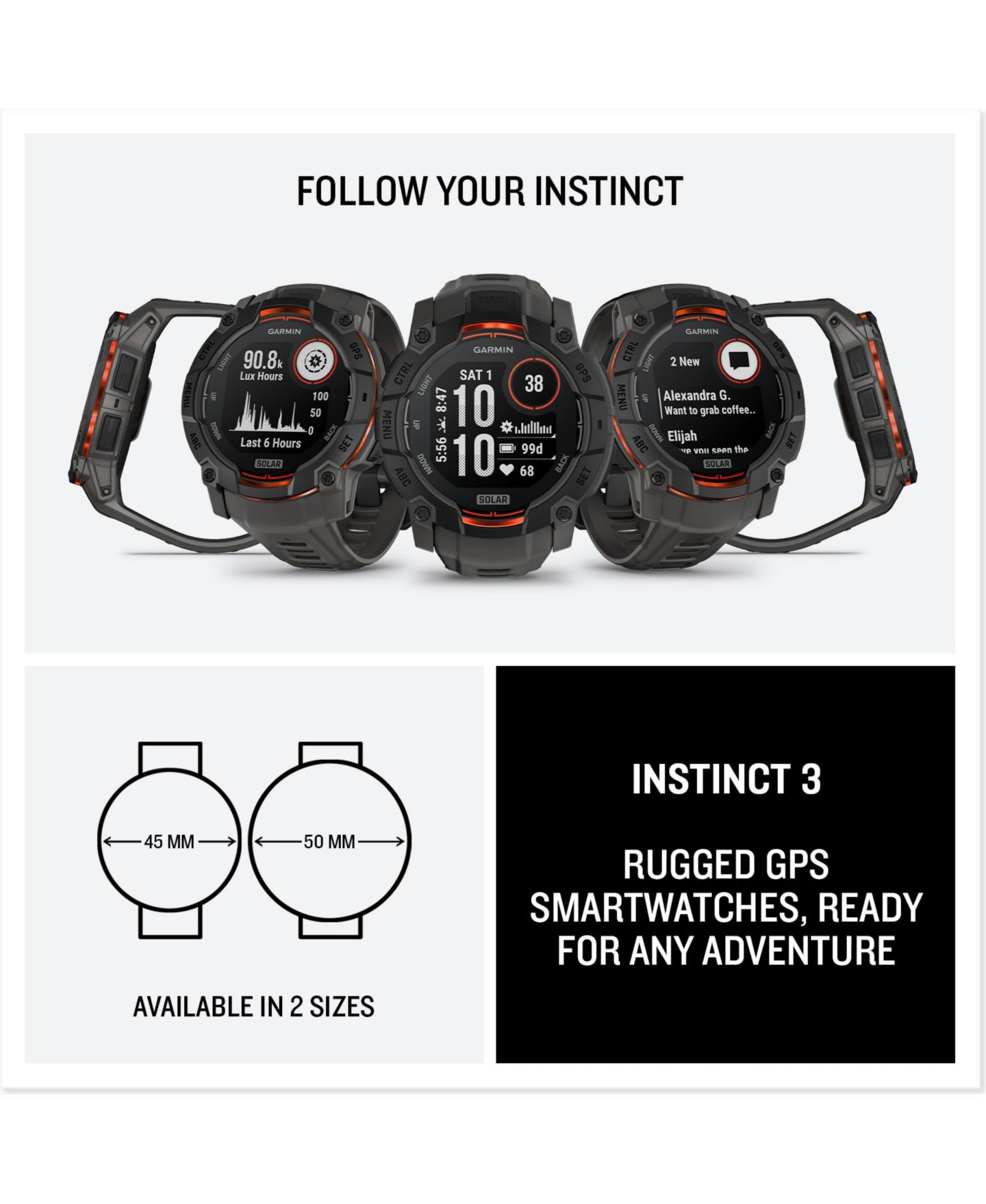 Умные GPS-часы Garmin Instinct 3 Solar, 50 мм, защищённые, Black/Charcoal — фото 7