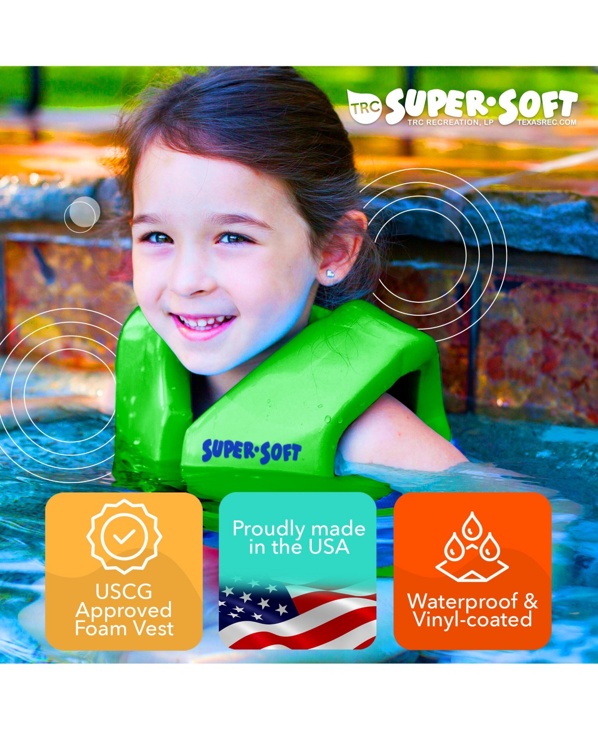 Trc Recreation Super Soft Child Life Jacket Swim Vest, Medium, Sunset Orange