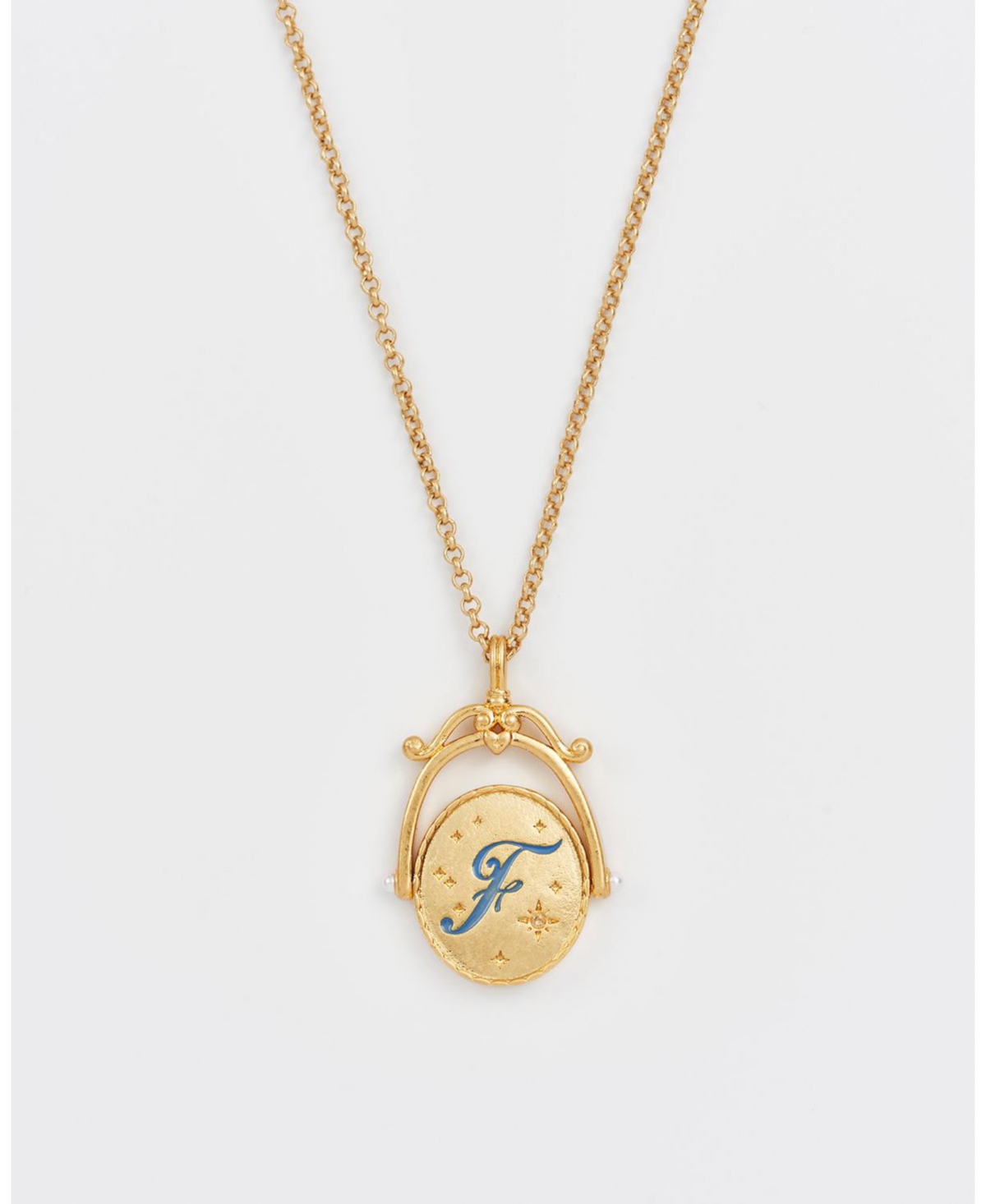 Fable England F Initial Forget-Me-Not Spinner Chain Necklace