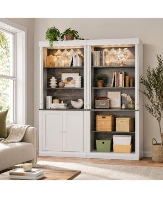 LED Display Storage Cabinet with Touch-Control Lighting, Adjust Shelves and Protective Doors - Durable Iron Frame Pantry or Coffee Bar Orgzr