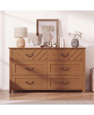 6 Drawer Dresser for Bedroom, Wooden Chest of Drawers with 3D V-Shape Front, Storage Organizer Cabinet for Living Room, Nursery