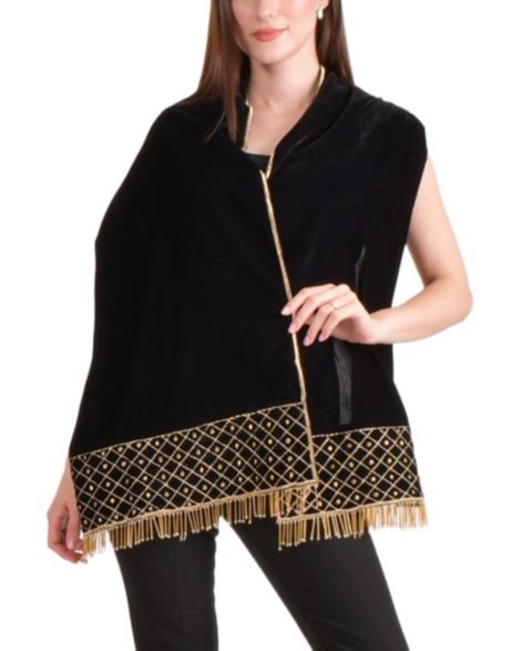 Женский шарф RAAS Hand Embroidered Velvet, цвет: Чёрный