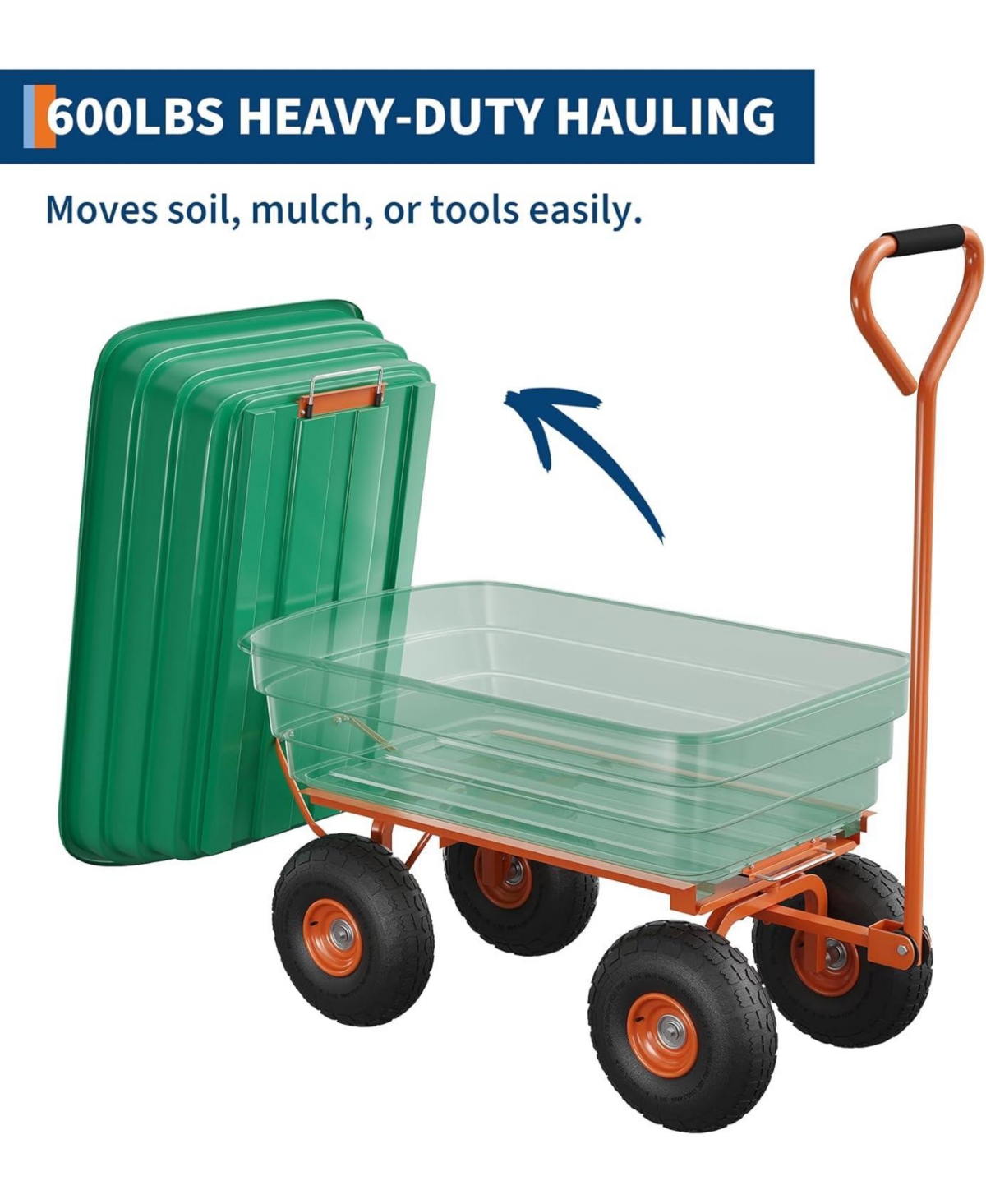 gaomon 600 Lbs Heavy-Duty Garden Dump Cart All-Terrain Yard Utility Wagon with Quick-Release System and Adjustable 180 Handle